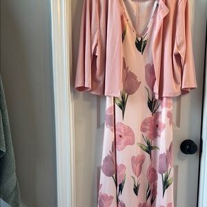 Pink Floral Dress with Matching Cardigan